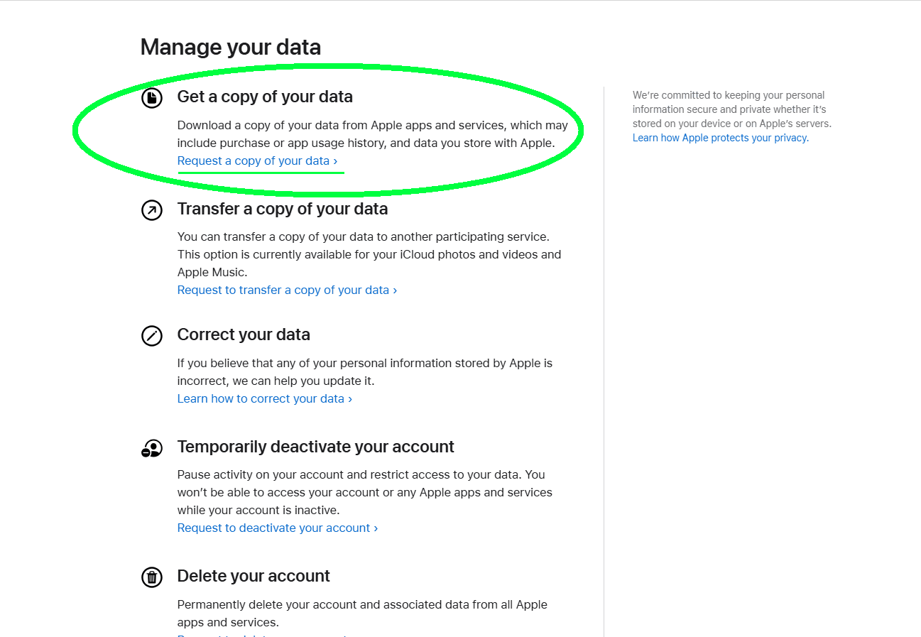 Request a copy of your data