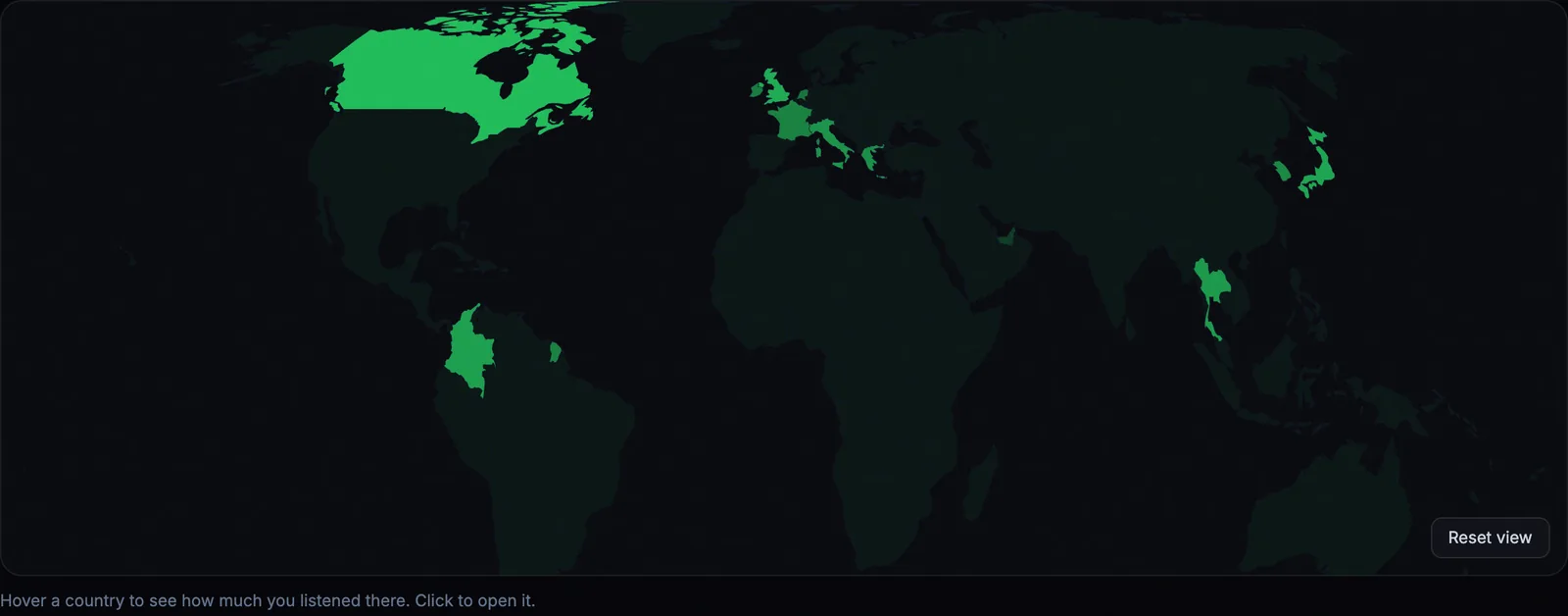 Listening map shaded by country
